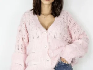 Cardigan dama roz cu nasturi