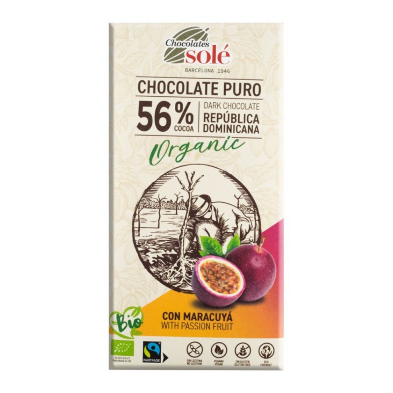 Reducere 14% - Ciocolata Bio 56% Cacao cu Maracuja, Chocolates Sole, 100 g 1 Ciocolata Bio 56% Cacao cu Maracuja