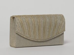 Clutch auriu elegant cu clapeta curbata si detalii plisate