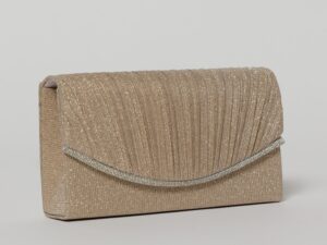 Clutch nude elegant cu clapeta curbata si detalii plisate