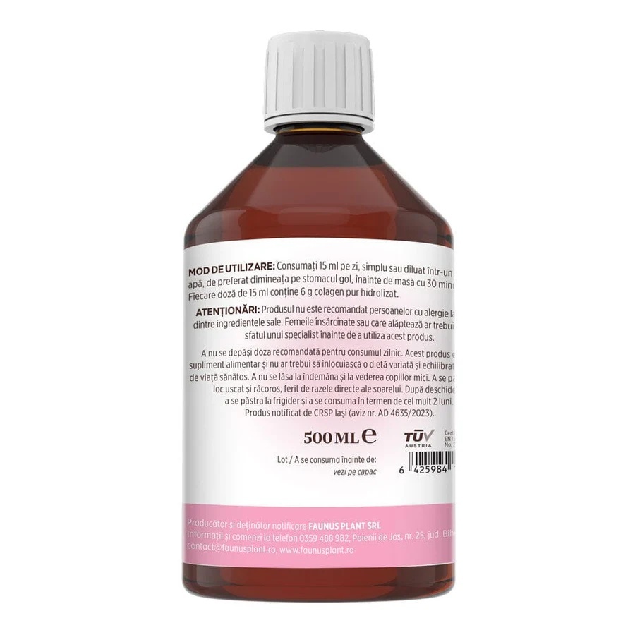 Reducere 25% - Colagenus Frumusețe - Colagen lichid hidrolizat cu acid hialuronic și biotină. Flacon 500ml. Susține sănătatea și frumusețea pielii, unghiilor și părului. Reduce ridurile și căderea părului. Întărește unghiile 2 unghiilor și părului. Reduce ridurile și căderea părului. Întărește unghiile