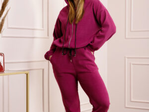 Compleu casual ciclam din tricot reiat