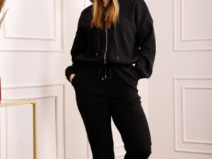 Compleu casual negru din tricot reiat