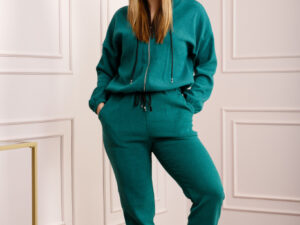 Compleu casual verde din tricot reiat