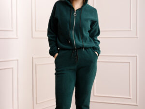 Compleu casual turcoaz inchis din tricot reiat