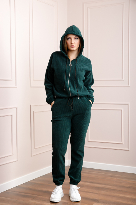 Reducere 33% - Compleu casual turcoaz inchis din tricot reiat 1 Compleu casual turcoaz inchis din tricot reiat