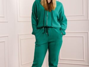 Compleu casual verde smarald din tricot reiat
