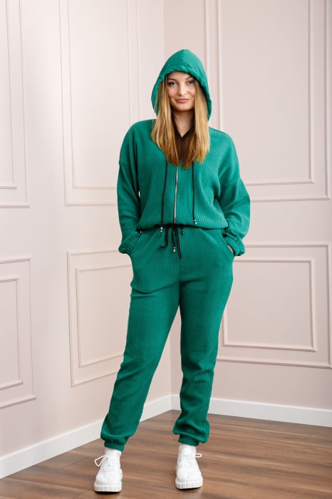 Reducere 33% - Compleu casual verde smarald din tricot reiat 1 Compleu casual verde smarald din tricot reiat