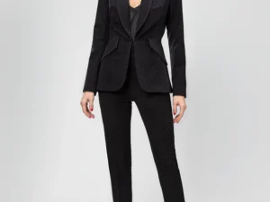 Compleu elegant negru format din pantaloni cu talie inalta si sacou cambrat