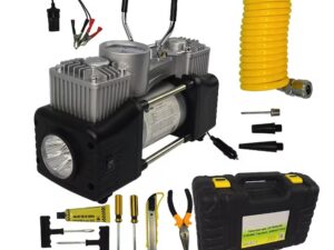 Compresor aer auto 12V PREMIUM 2 CILINDRI + ACCESORII