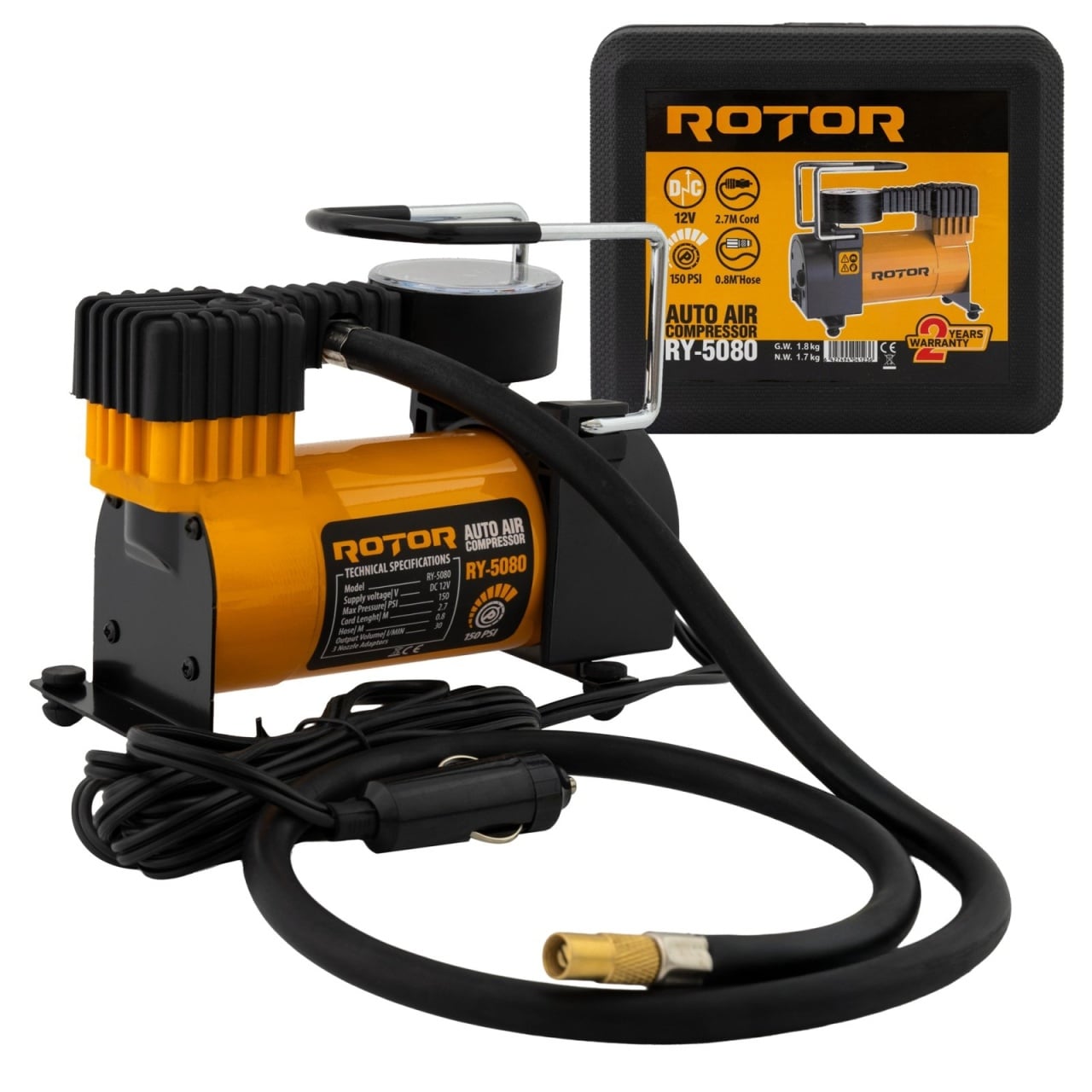 Reducere 27% - Compresor auto cu manometru, 10bar, 150psi, 30l/min, 12V, ROTOR RY-5080 1 Compresor auto cu manometru
