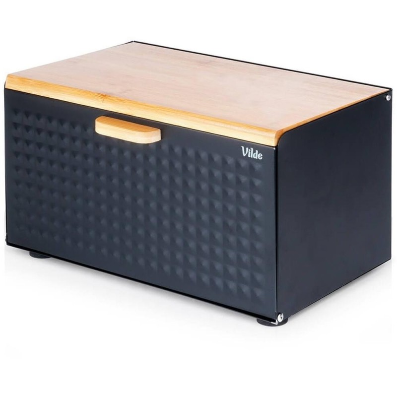 Reducere 14% - Cutie pentru Paine, Metal-Lemn, cu Capac Dublu, 35.5 x 22 x 20.5 cm, Neagra, Vilde 1 Cutie pentru Paine