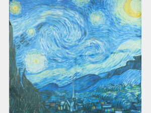 Esarfa patrata cu model inspirat  dupa   Noaptea Instelata  a lui Van Gogh