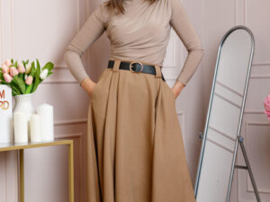 Fusta clos lunga Marissa cu buzunare functionale - Camel