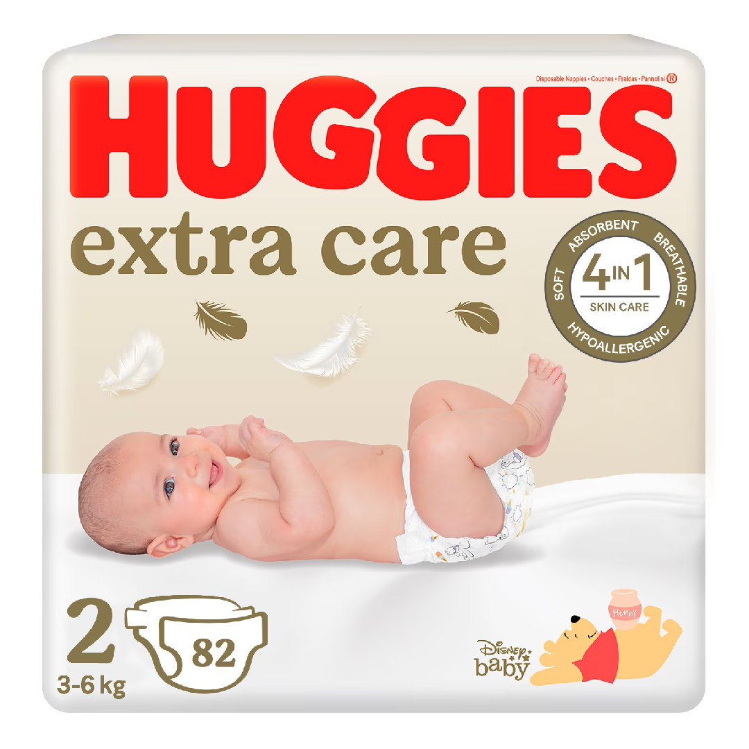 Reducere 25% - Scutece Extra Care Marimea 2, 3-6 kg, 82 bucati, Huggies 1 Scutece Extra Care Marimea 2