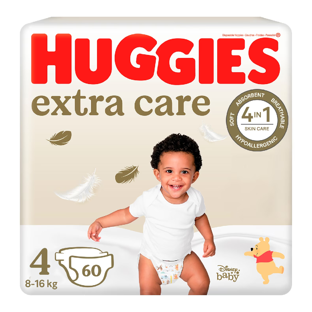 Reducere 30% - Scutece Extra Care Marimea 4, 8-16 kg, 60 bucati, Huggies 1 Scutece Extra Care Marimea 4