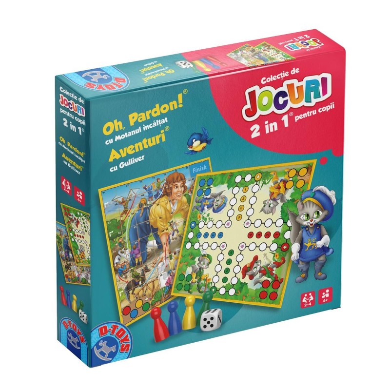 Reducere 14% - Joc Educativ 2 in 1 Basme, D-Toys, Oh, Pardon cu Motanul Incaltat si Aventuri cu Gulliver 1 Joc Educativ 2 in 1 Basme