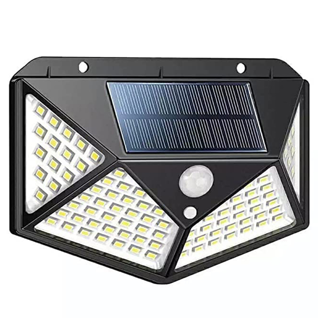 Reducere 42% - Lampa solara de perete DEPOX , Bright Night, 100 LEDuri, senzor de miscare, plastic, negru 1 Lampa solara de perete DEPOX
