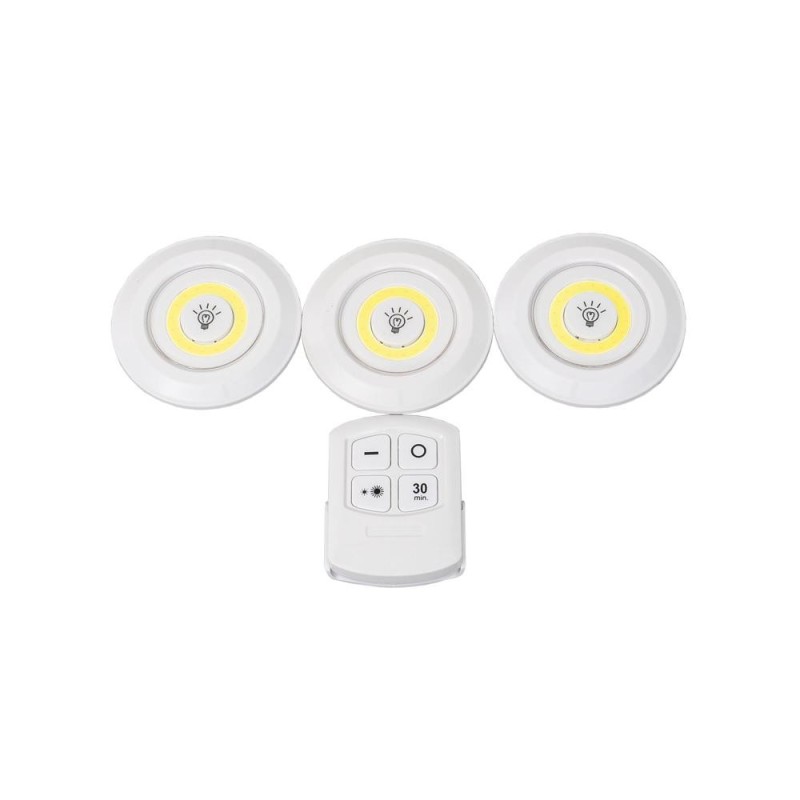 Reducere 14% - Lampi LED Rotunde cu Telecomanda Mobila, Autoadezive, 3 Bucati 1 Lampi LED Rotunde cu Telecomanda Mobila