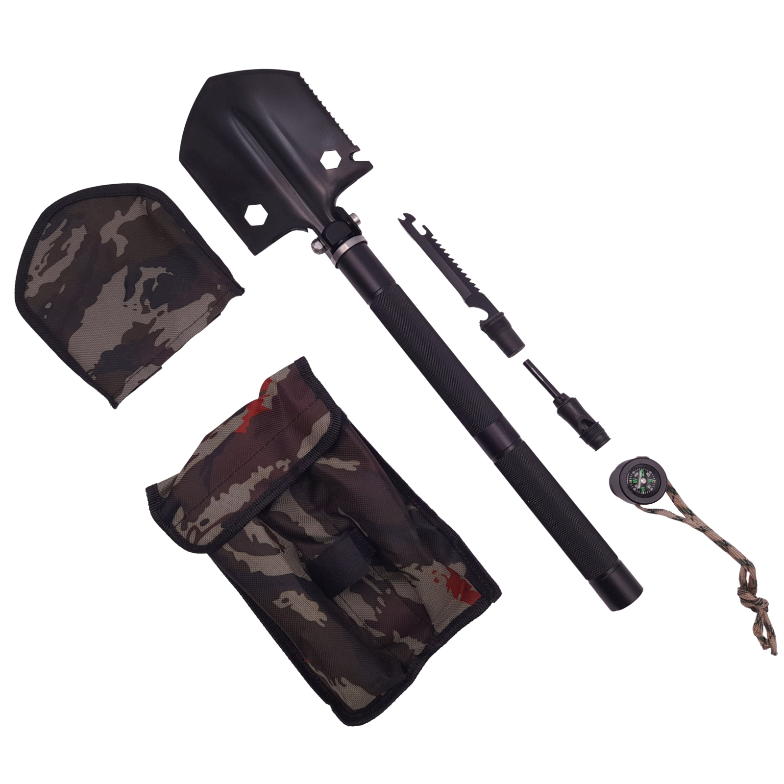 Reducere 53% - Lopata multifunctionala DEPOX , Camper Society, 8 in 1, otel inoxidabil, 47 cm, negru 1 Lopata multifunctionala DEPOX