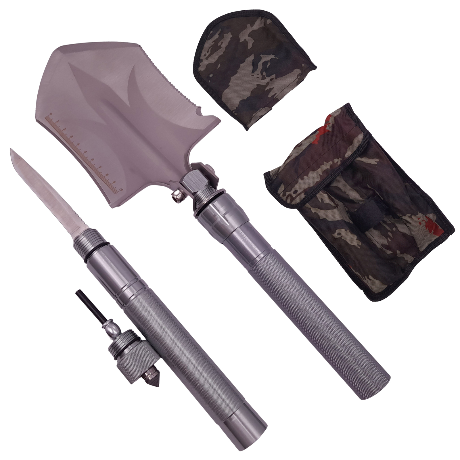 Reducere 53% - Lopata multifunctionala DEPOX , Hunting Society, 8 in 1, otel inoxidabil, 62 cm, argintiu 1 Lopata multifunctionala DEPOX