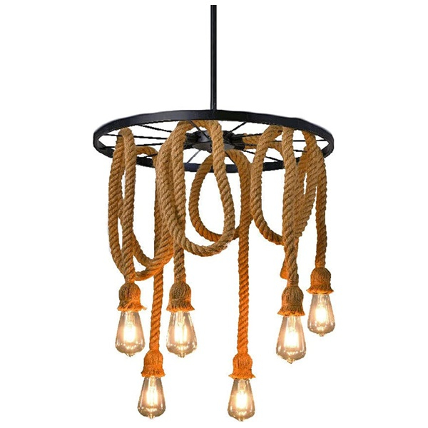 Reducere 40% - Lustra candelabru suspendata, industrial vintage, franghie de canepa, 6 x E27 1 Lustra candelabru suspendata