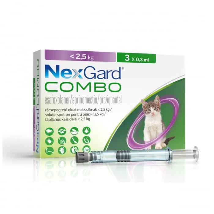 Reducere 50% - NexGard Combo solutie spot-on pentru pisici 2.5 kg, 3x0.3 ml 1 NexGard Combo solutie spot-on pentru pisici 2.5 kg