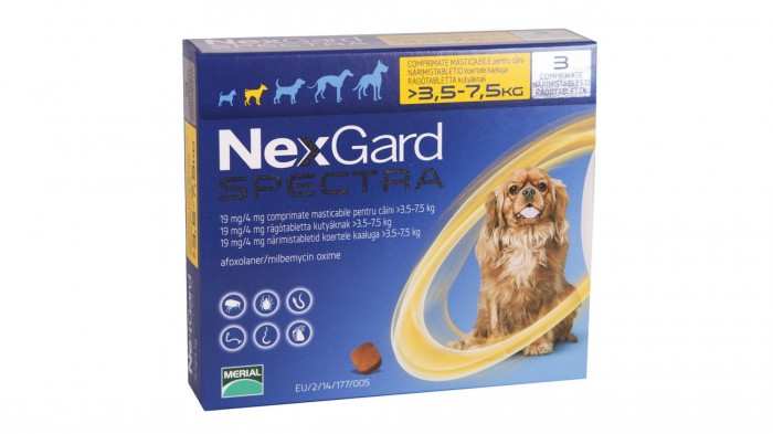 Reducere 50% - NexGard Spectra S comprimate masticabile, 3.5-7.5 kg, 3 comprimate 1 NexGard Spectra S comprimate masticabile