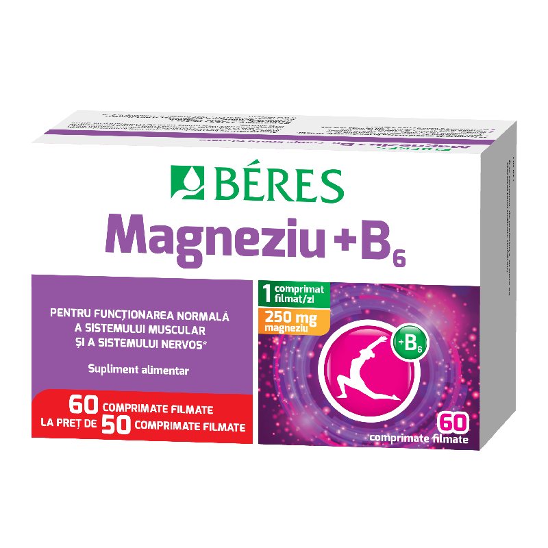 Reducere 45% - Pachet Magneziu + B6, 50+10 comprimate, Beres 1 Pachet Magneziu + B6