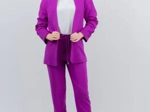 Pantaloni dama mov casual cu buzunare laterale si elastic la talie