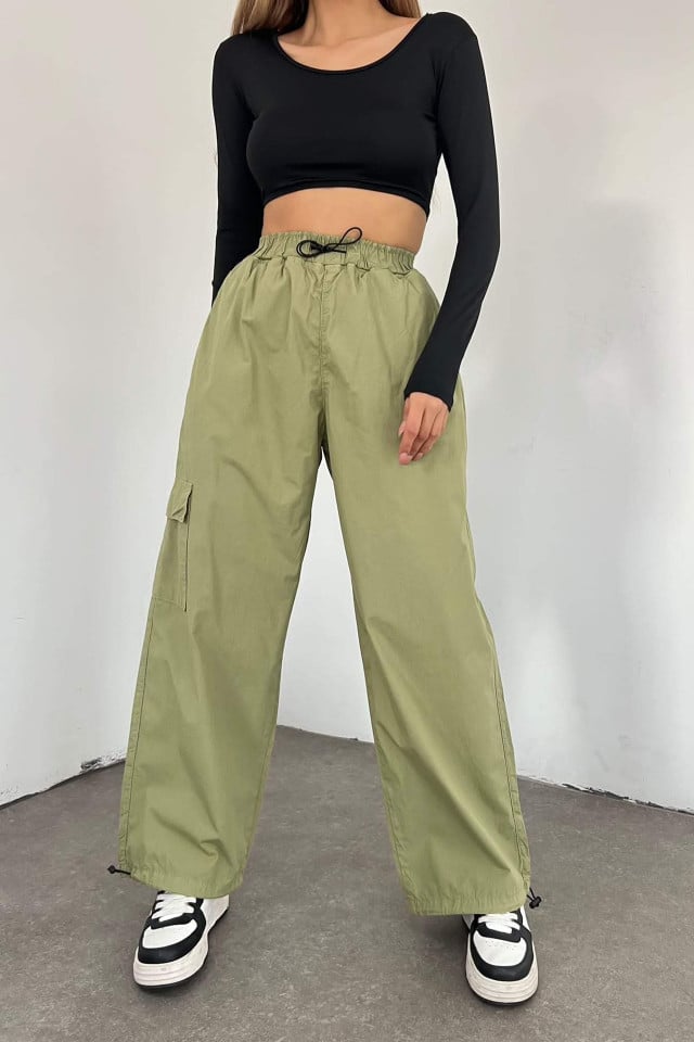 Reducere 40% - Pantaloni dama Force One, croiala cargo, oversize, cu snur reglabil in talie si la baza piciorului, Vernil 2 croiala cargo