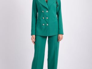 Pantaloni eleganti evazati cu talie inalta de culoare verde