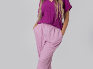 Pantaloni roz casual cu buzunare