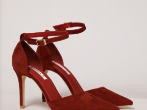 Pantofi eleganti caramizii cu bareta din piele ecologica intoarsa