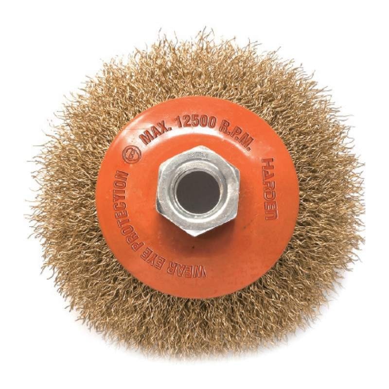 Reducere 14% - Perie Conica Sarma, 100 mm, Profesional, Harden, Prindere M10 x 1.5, Diametru Sarma 0.3, Piulita M14 x 2 1 Perie Conica Sarma