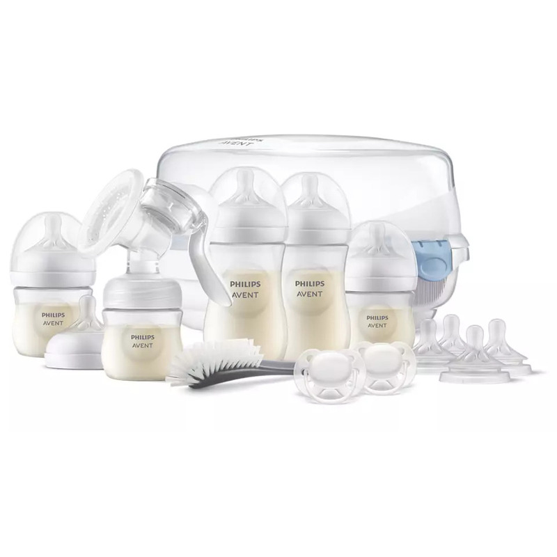 Reducere 39% - Pompa manuala de san, Philips Avent, Set cadou cu biberoane anticolici Natural Response, suzete si sterilizator microunde, Fara BPA, 0 luni+, Alb 1 Pompa manuala de san