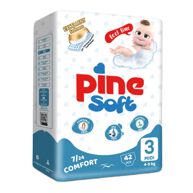 Reducere 40% - Scutece midi Soft, 4-9 kg, 42 bucati, PINE 1 Scutece midi Soft