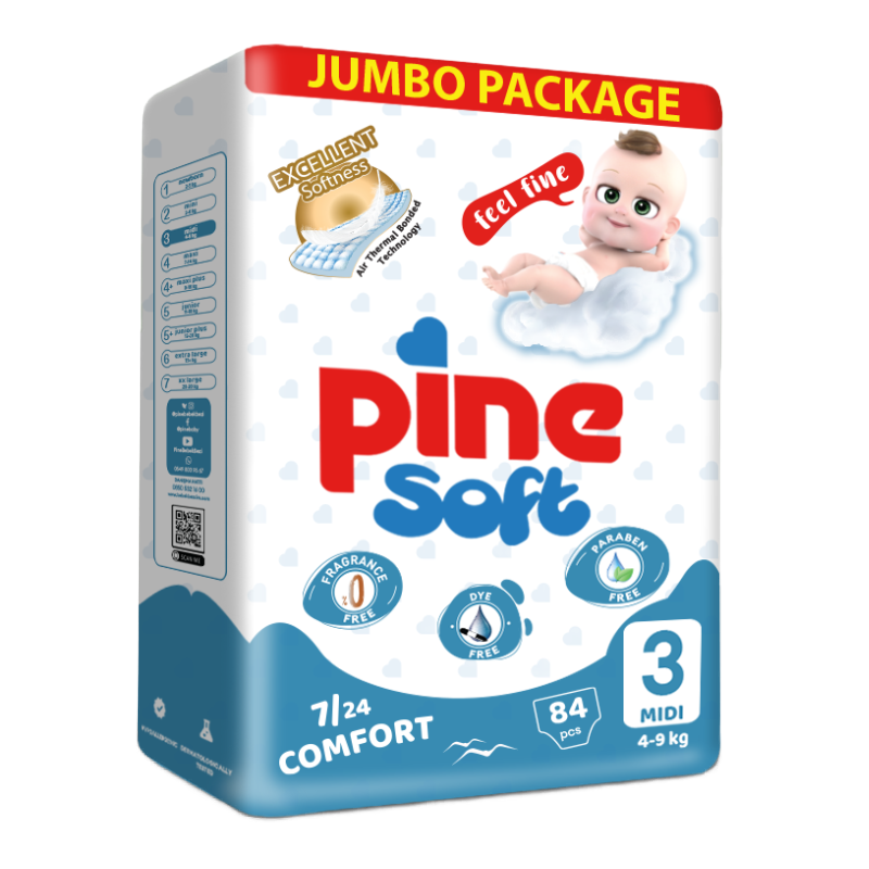 Reducere 40% - Scutece midi Soft, 4-9 kg, 84 bucati, PINE 1 Scutece midi Soft
