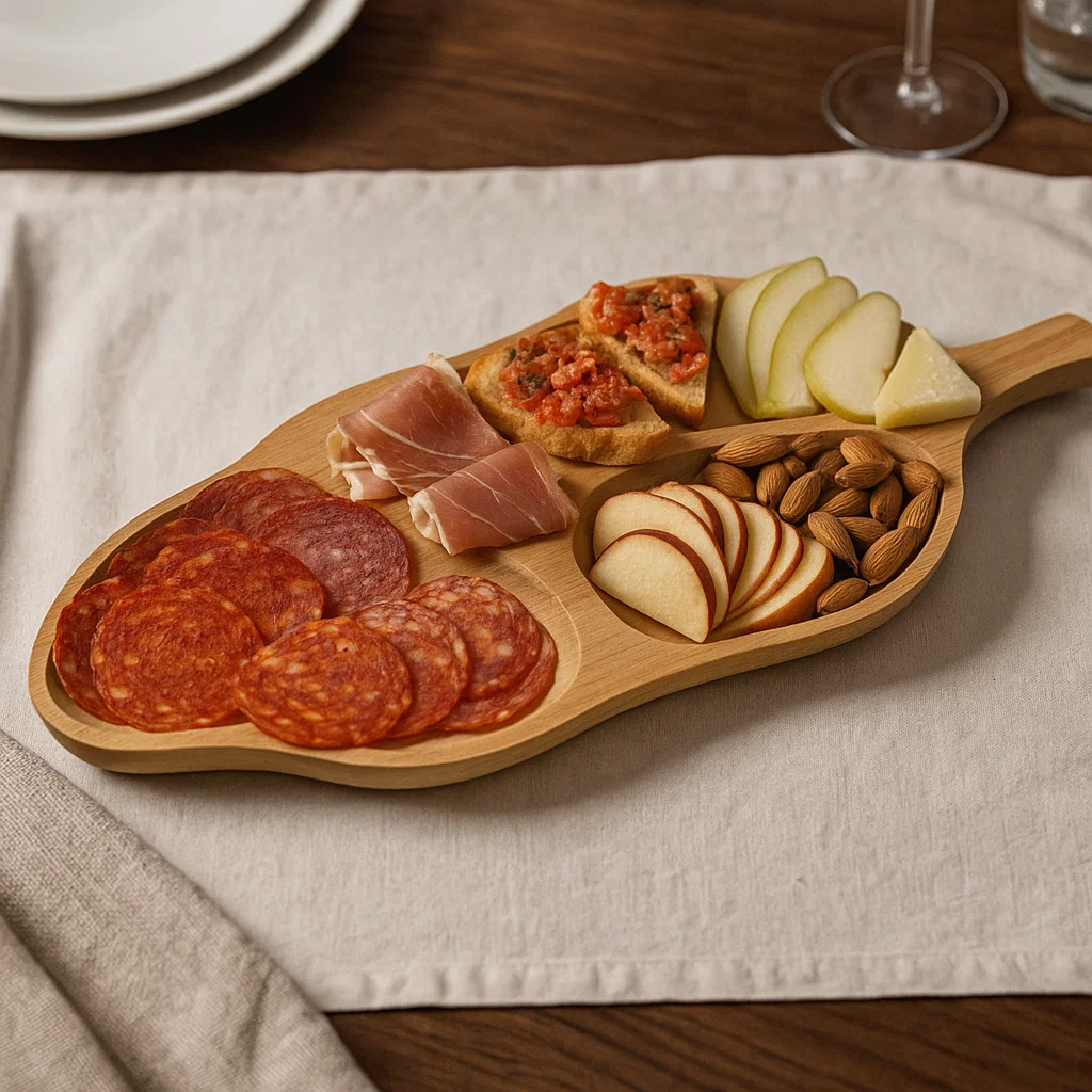 Reducere 30% - Platou rustic artizanal din lemn masiv de fag, 53x27 cm, pentru aperitive si branzeturi 1 Platou rustic artizanal din lemn masiv de fag