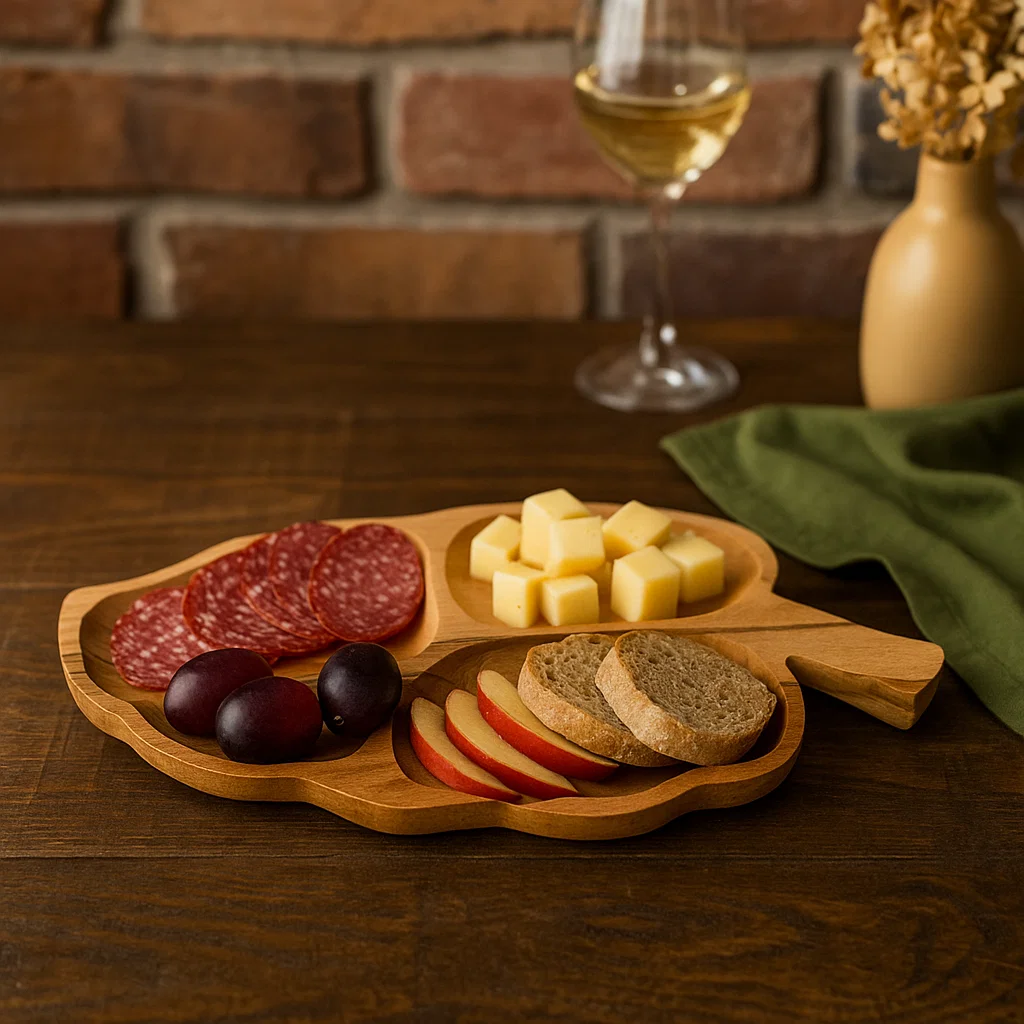 Reducere 23% - Platou rustic artizanal din lemn de fag pentru servire, 53x27 cm - FRUNZA 1 Platou rustic artizanal din lemn de fag pentru servire