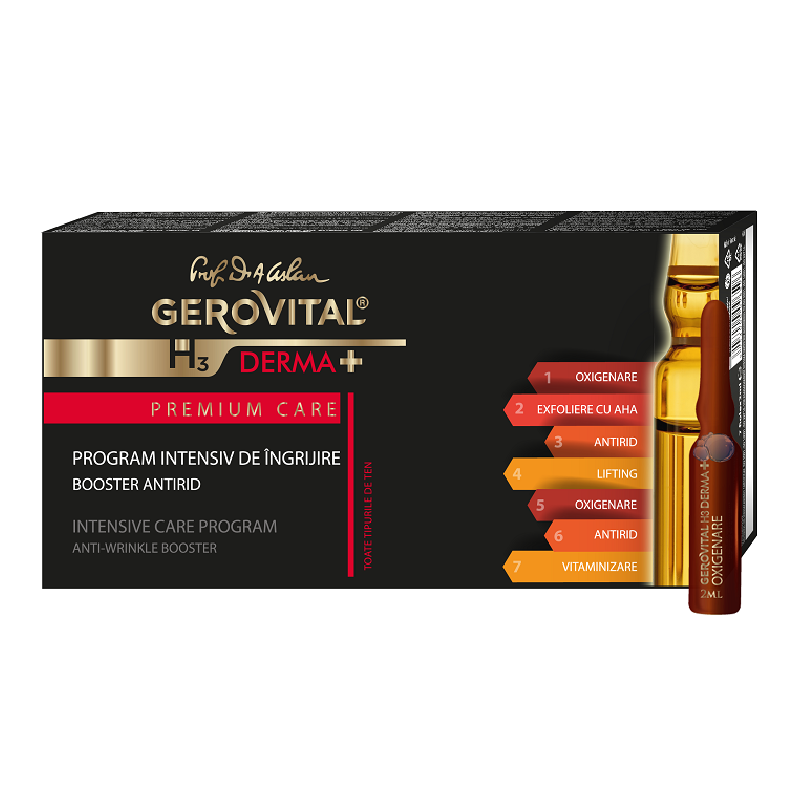 Reducere 25% - Program intensiv de ingrijire H3 Derma Plus Premium Care, 7 fiole, Gerovital 1 Program intensiv de ingrijire H3 Derma Plus Premium Care