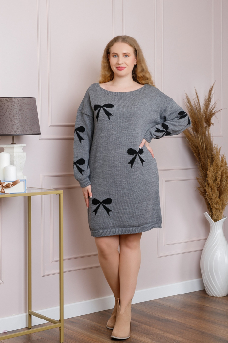 Reducere 42% - Pulover Bonnie gri tip rochie cu fundite 1 Pulover Bonnie gri tip rochie cu fundite