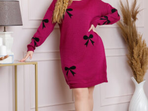 Pulover Bonnie magenta tip rochie cu fundite