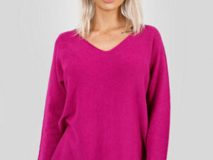 Pulover casual ciclam cu maneci liliac