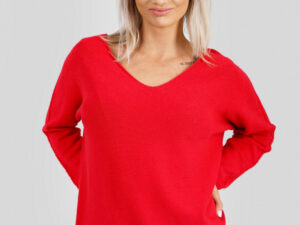 Pulover casual rosu cu maneci liliac