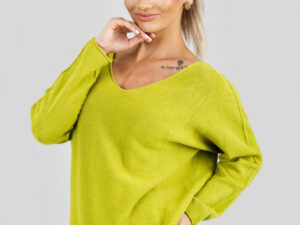 Pulover casual verde fistic cu maneci liliac