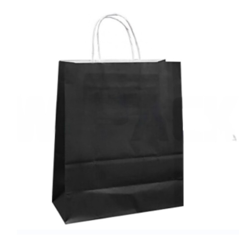 Reducere 14% - Pungi din Hartie cu Manere, Negru, Interior Alb, 16 x 9 x 21 cm, 100 Bucati 1 Pungi din Hartie cu Manere