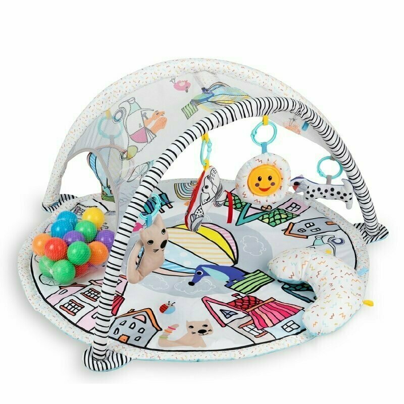 Reducere 64% - Salteluta interactiva, Qmini, Abby, Cu muzica, 20 bile, 6 jucarii, Pentru activitati educationale, 85x85 cm, Multicolor 1 Salteluta interactiva