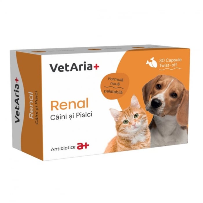 Reducere 51% - VetAria+ Renal caini si pisici-cps.twist off x 30 cp 1 VetAria+ Renal caini si pisici-cps.twist off x 30 cp