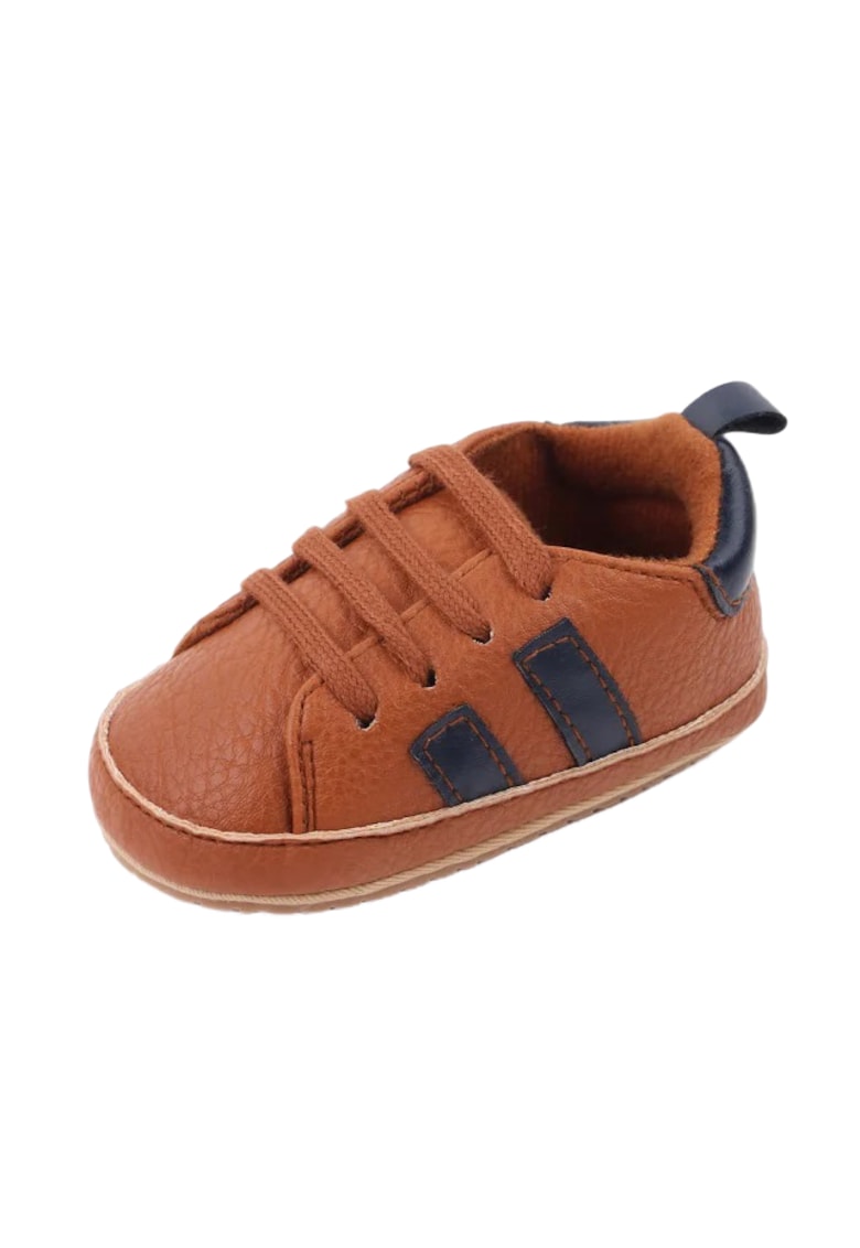 Reducere 60% - Pantofi Sport Maro Cu Dungi Bleumarine - Piele ecologica - Baieti - Siret 1 Pantofi Sport Maro Cu Dungi Bleumarine - Piele ecologica - Baieti - Siret